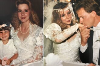 Composite image of missing nurse Audrey May Herron in a wedding dress with her husband, alongside a separate photo of Herron with her daughter, Sonsia Court.