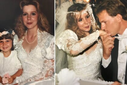 Composite image of missing nurse Audrey May Herron in a wedding dress with her husband, alongside a separate photo of Herron with her daughter, Sonsia Court.