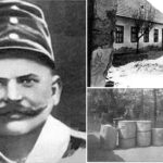 Archival style image representing the 1916 Cinkota investigation into Béla Kiss and sealed metal drums found at his rented property.
