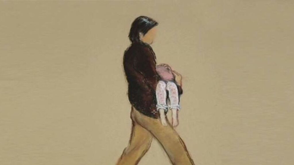 Man carrying child sketch