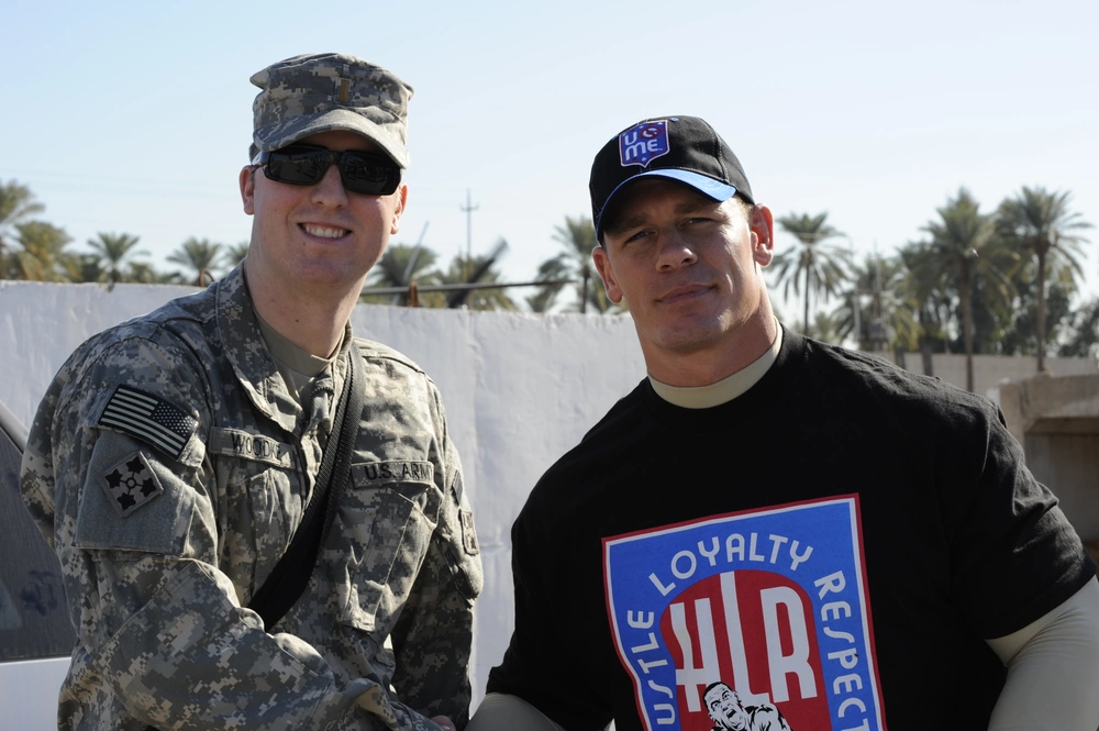 Actor John Cena during a 2008 visit with U.S. soldiers in Baghdad, Iraq.